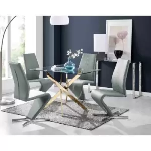 Image of Furniture Box Leonardo 4 Gold Dining Table and 4 Grey Willow Chairs