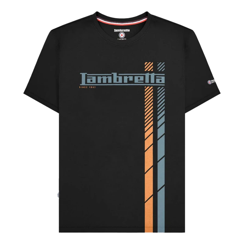 Image of Lambretta Lambretta Men SS25 Racing Stripe Big & Tall T-Shirt in Black Size: 3X-Large Black XXXL Male 5063703756525