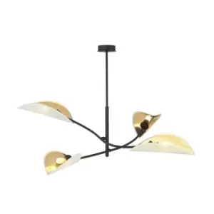 Image of Emibig Lotus Black Multi Arm Semi Flush Ceiling light with White, Gold Fabric Shades, 4x E14