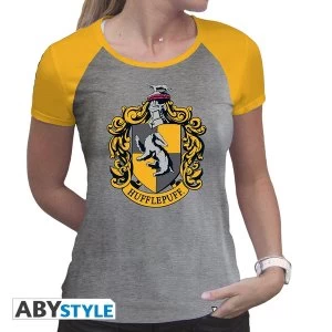 Image of Harry Potter - Hufflepuff Women'S Medium T-Shirt - Grey/Yellow