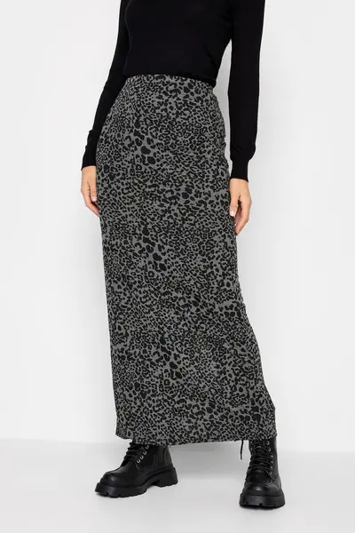 Image of Long Tall Sally Tall Animal Print Maxi Skirt Grey