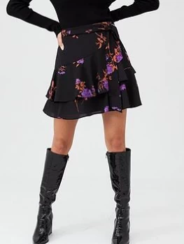 Image of Oasis Violet Floral Flippy Skirt - Multi/Black, Multi Black, Size 6, Women
