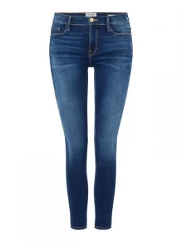 Image of Frame Cropped Mid Rise Skinny Jeans Denim Mid Wash