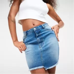 Image of Missguided Asymmetric Raw Hem Denim Mini Skirt - Blue