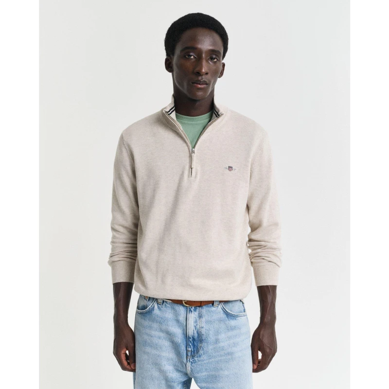 Image of Gant Classic Cotton Half-Zip Sweater Light Beige male S