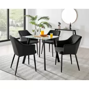 Image of Furniture Box Seattle Glass and Black Leg Square Dining Table & 4 Black Calla Black Leg Chairs