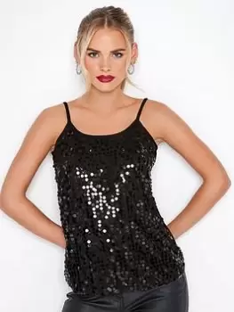 Image of PixieGirl Petite Sequin Front Cami Vest - Black, Size 6, Women