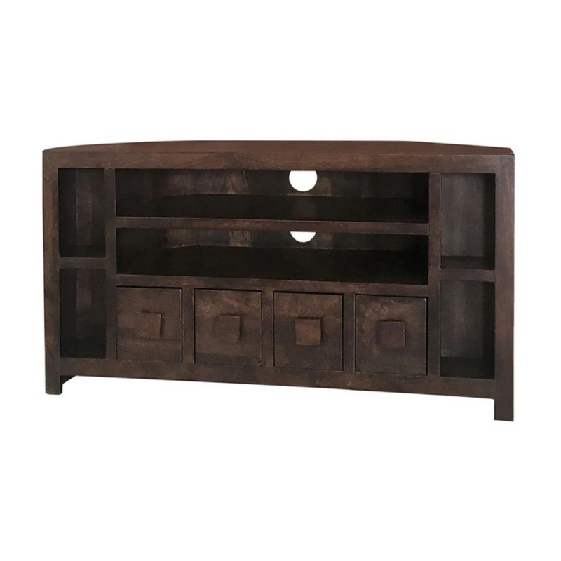 Image of Jaipur Furniture Ltd Plus Corner TV Unit - Mango Wood - L43 x W104 x H55cm - Dark Finish in Brown Brown Unisex