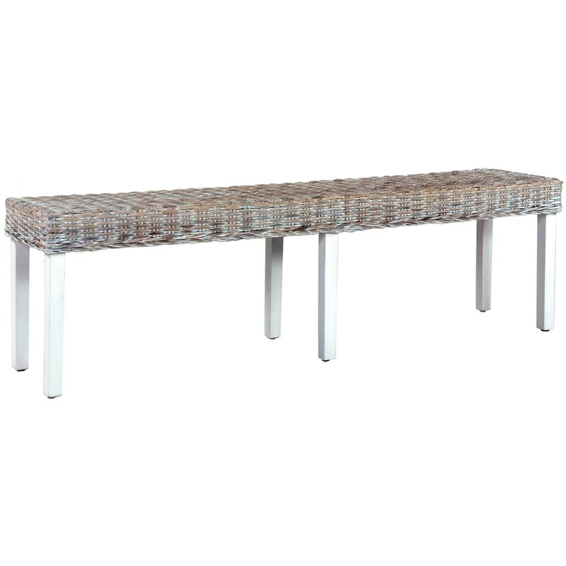 Image of VIDAXL Bench 160cm White Natural Kubu Rattan and Solid Mango Wood Vidaxl 285792