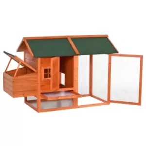 Image of PawHut Chicken Coop w/ Outdoor Run - Nesting Box - Dropping Tray & Asphalt Roof - Orange
