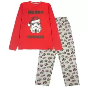 Image of Star Wars Mens Merry Sithmas Long-Sleeved Christmas Pyjama Set (L) (Red/Heather Grey)