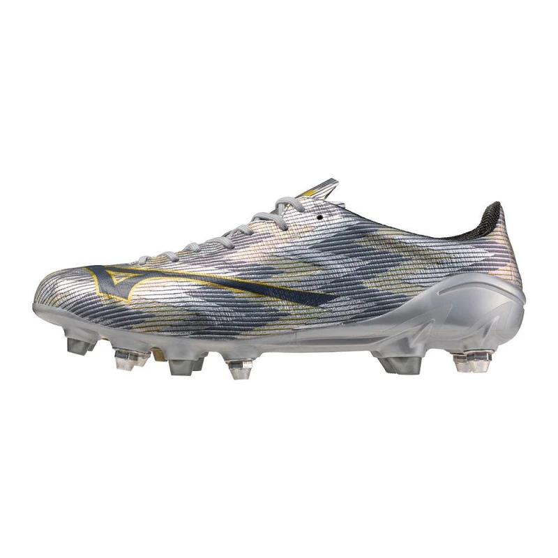 Image of Mizuno Alpha II Made in Japan Mix Mens Soft Ground Rugby Boots Glx Slv/Gold male 9 (43)
