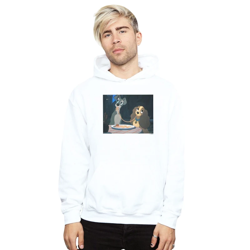 Image of Disney Men Lady And The Tramp Spaghetti Slurp Hoodie in White Size: Small White S Male 5059114360574