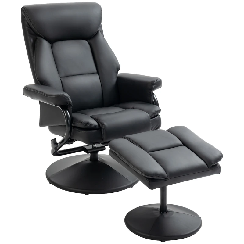 Image of HOMCOM HOMCOM PU Leather Swivel Recliner Armchair with Ottoman, Black Armchair Unisex 5063603054097