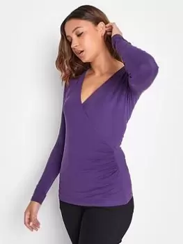 Image of Long Tall Sally Purple Jersey Wrap Top, Purple, Size 14, Women