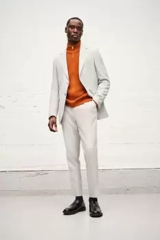 Image of Tapered Fit Texture Pleated Suit Trousers