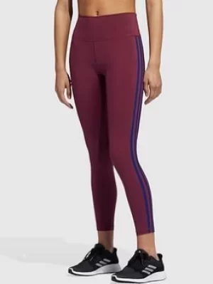 Image of Adidas Believe This 2.0 3 Stripe 7/8 Leggings, Dark Red, Size S, Women