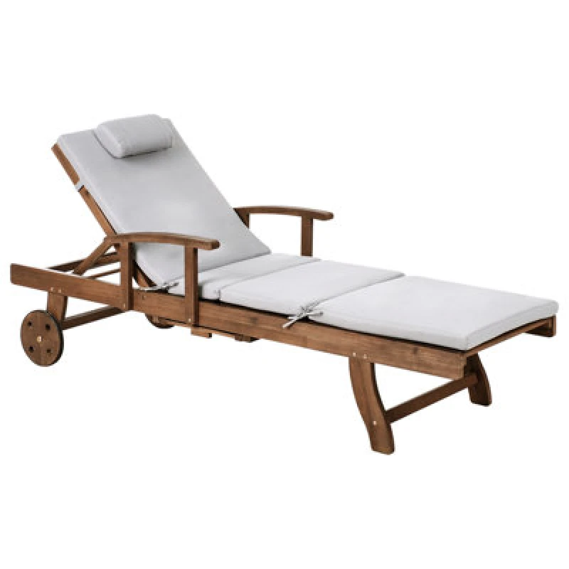 Image of Beliani Sun Lounger With Cushion Amantea Premium Acacia Wood Light Grey
