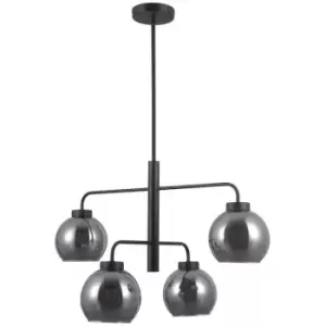 Image of Italux Lighting - Italux Poggi - Scandinavian Hanging Pendant Black Matt 4 Light with Smoky Shade, E27