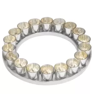 Image of Large Circular Cast Aluminium Tray With Silver Glass Votives