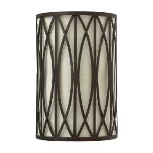 Image of Twin Wall Light Lattice Style Metal Outer Linen Shade Bronze LED E14 60W