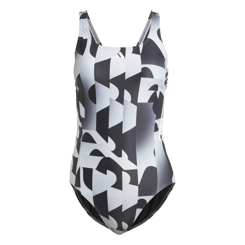 Image of adidas 3-Stripes Graphic Swimsuit Black female 10 (S)