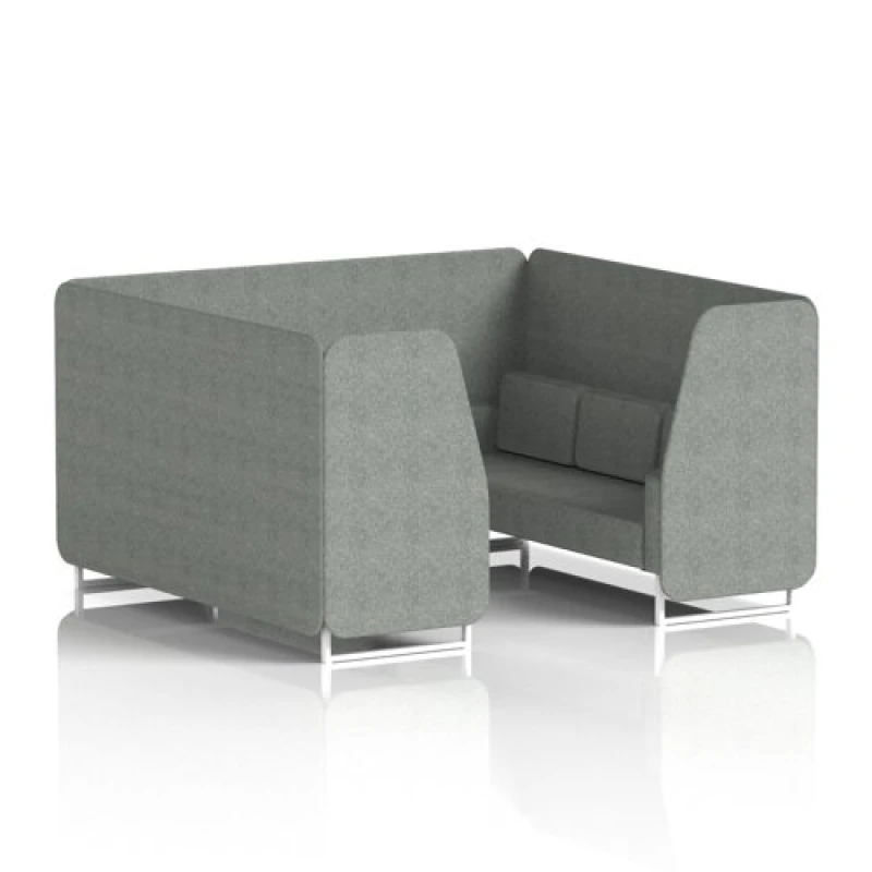 Image of Brixworth 6 Seater Office Booth with Front Panel - White Legs in Rivet Fabric - Prime Panels and Sofa