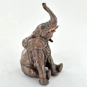 Image of Sitting Elephant Cold Cast Bronze Sculpture