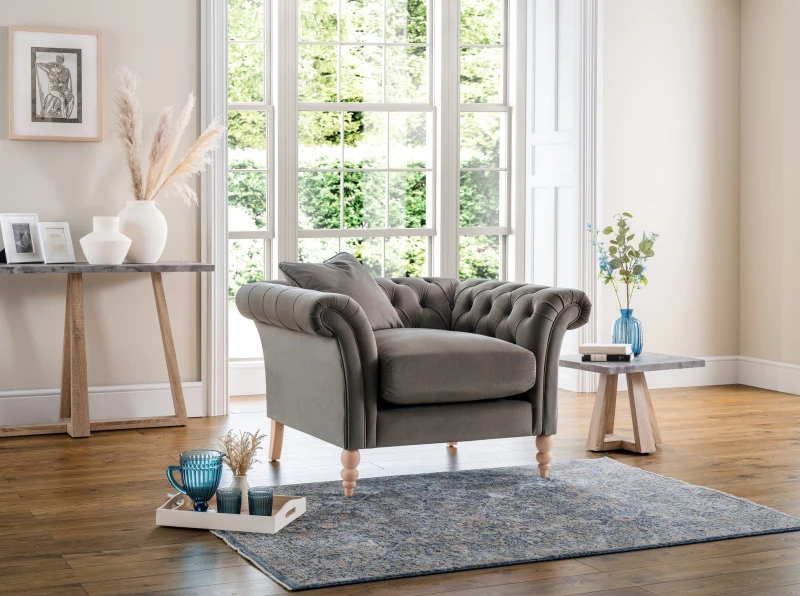 Image of FurnitureboxUK FurnitureboxUK Olivia Modern Hand Crafted Soft Touch Velvet Armchair With Wooden Frame in Grey Grey One Size Unisex 5056542697760