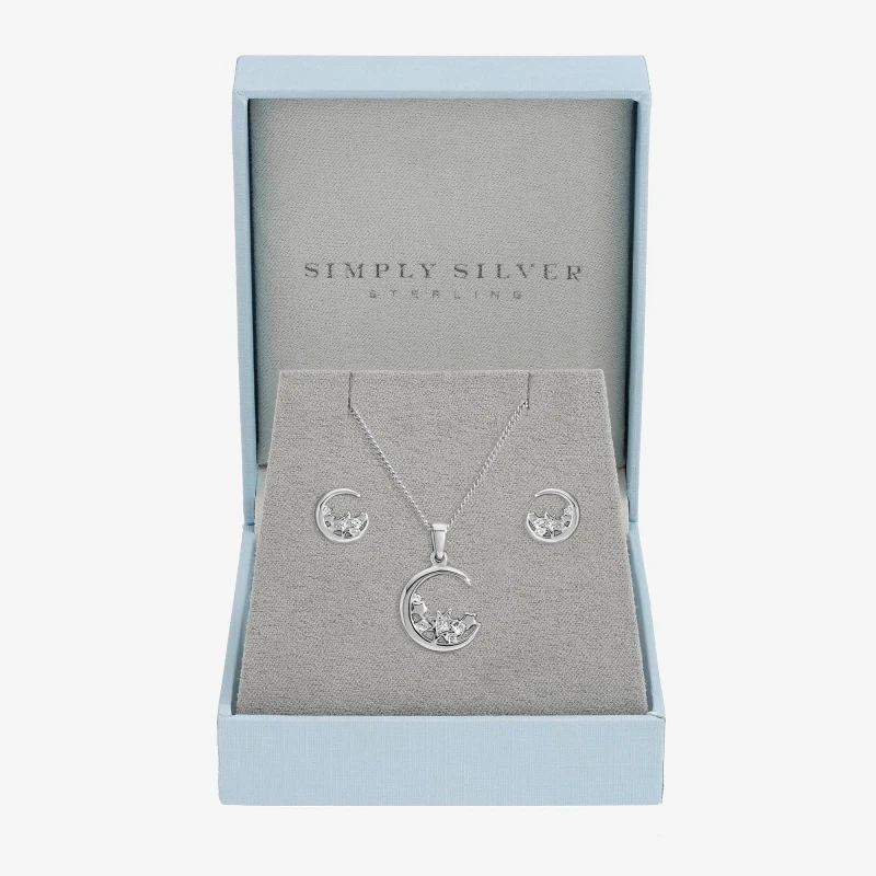 Image of Inicio Sterling Silver Plated Celestial Set - Gift Box Jewellery Sets One Size Silver 40772611000