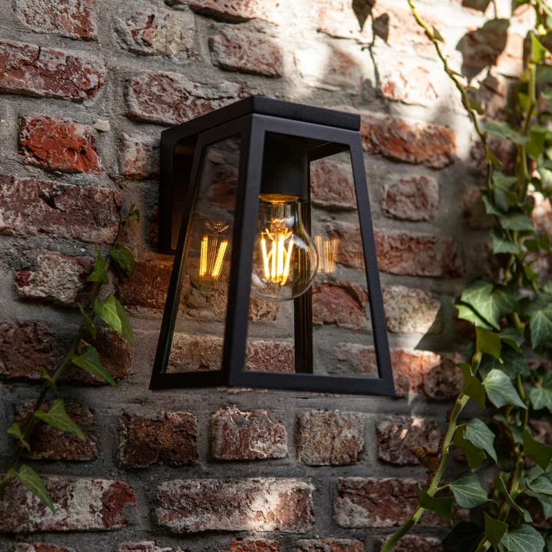 Image of Lutec Lutec Fia Solar LED Outdoor Lantern Wall Light - Black