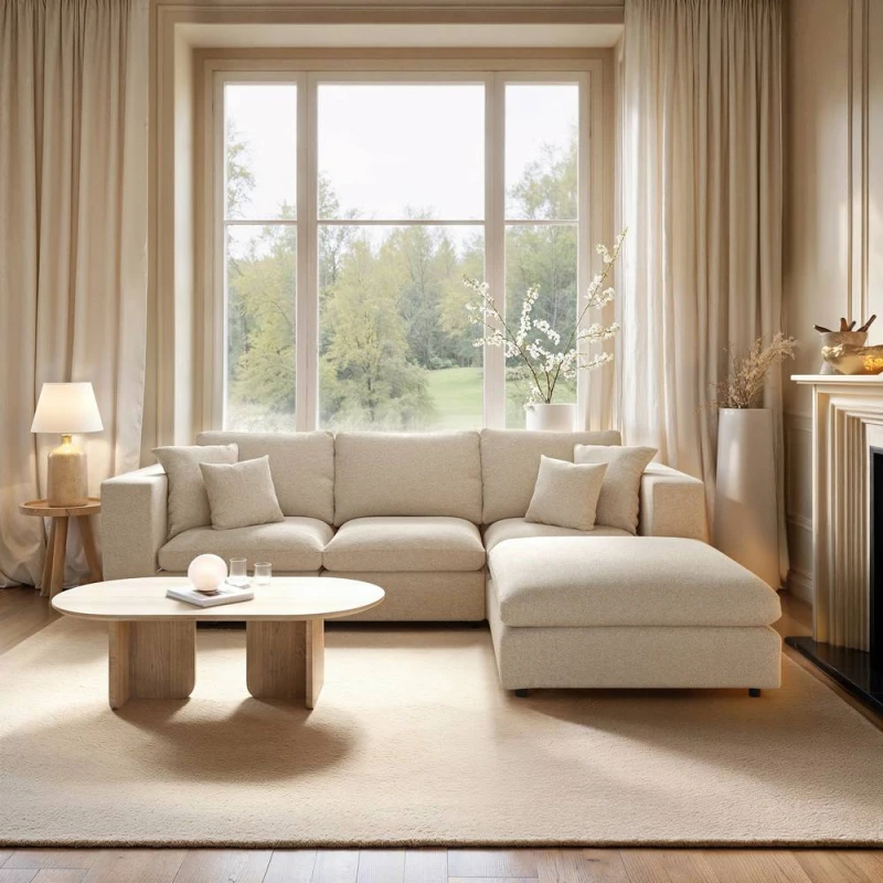 Image of Solace+Co Asher 4 Seater Sofa with Reversible Footstool in Beige Beige Unisex