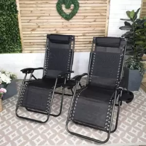 Image of Set of 2 Multi Position Garden Gravity Relaxer Chair Sun Lounger with Sun Canopy in Black
