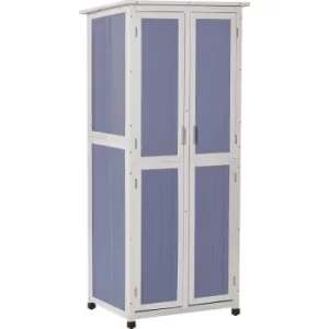 Image of Outsunny Wooden Garden Cabinet 3-Tier Double-door Storage Shed 77x58x175cm Blue