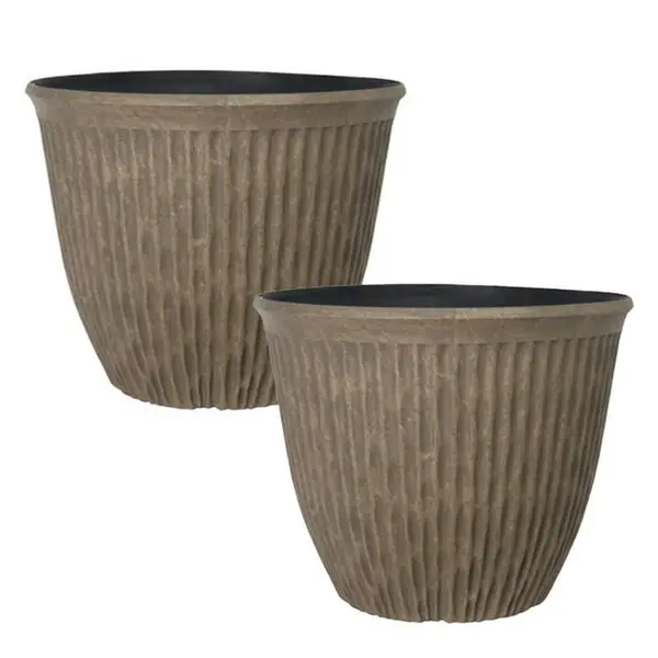 Image of YouGarden Pair of Brooklyn Planters (15) - Faux Stone 30.5x38x38 Brown 39994705000
