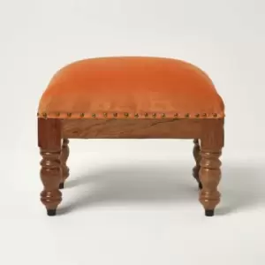 Image of HOMESCAPES Mable Burnt Orange Velvet Rectangular Footstool - Orange