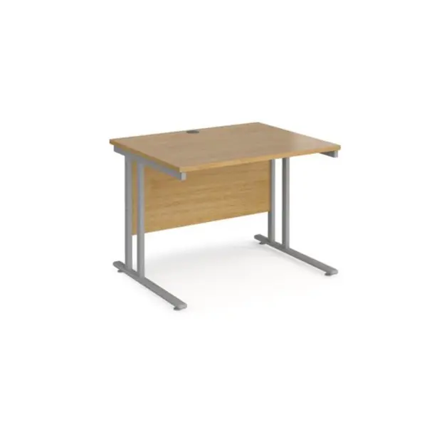 Image of Office Desk 1000mm Rectangular Desk With Cantilever Leg Oak Tops With Silver Frames 800mm Depth Maestro 25