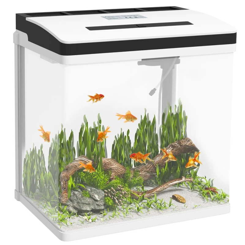 Image of PawHut Aquarium 28L Glass Fish Tank w/ Filter, LED Lighting, White D61-004V71WT