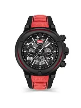 Image of Ducatti Partenza Black Dial With Black Silicon Strap With Red Leather On Top, Black/Red, Men