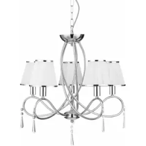 Image of Simplicity pendant lamp, in chrome and glass with 5 white shades