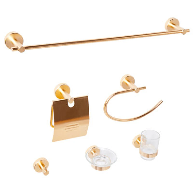 Image of Beliani 6 Piece Bathroom Hardware Set Zaruma With Towel Bars And Hooks Gold
