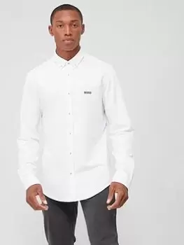Image of Hugo Boss Biado R White Oxford Shirt with Black Logo