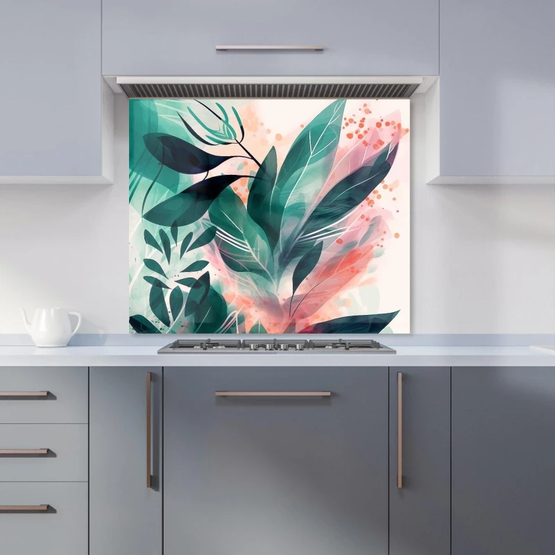 Image of Warren Reed - Designer Green Feather leaves Tropical Kitchen Splashback Size: 700mm x 750mm Green Unisex 700mm x 750mm