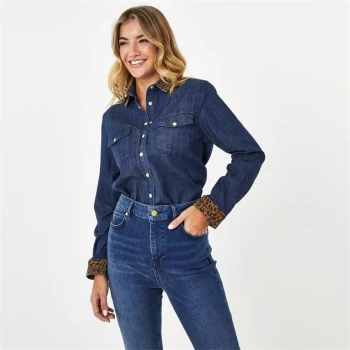 Image of Biba BIBA Leopard Collar Denim Shirt - bLUE