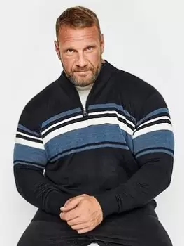 Image of BadRhino Fine Gauge Quarter Zip Stripe Jumper - Blue Size 3XL, Men