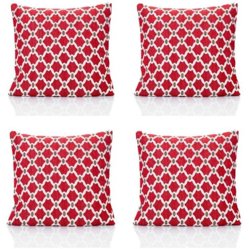 Image of Alan Symonds Berkeley Geometric Chenille Cushion Set of 4 Red unisex 45x45cm
