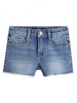 Image of Mango Girls Frayed Hem Denim Shorts - Mid Blue