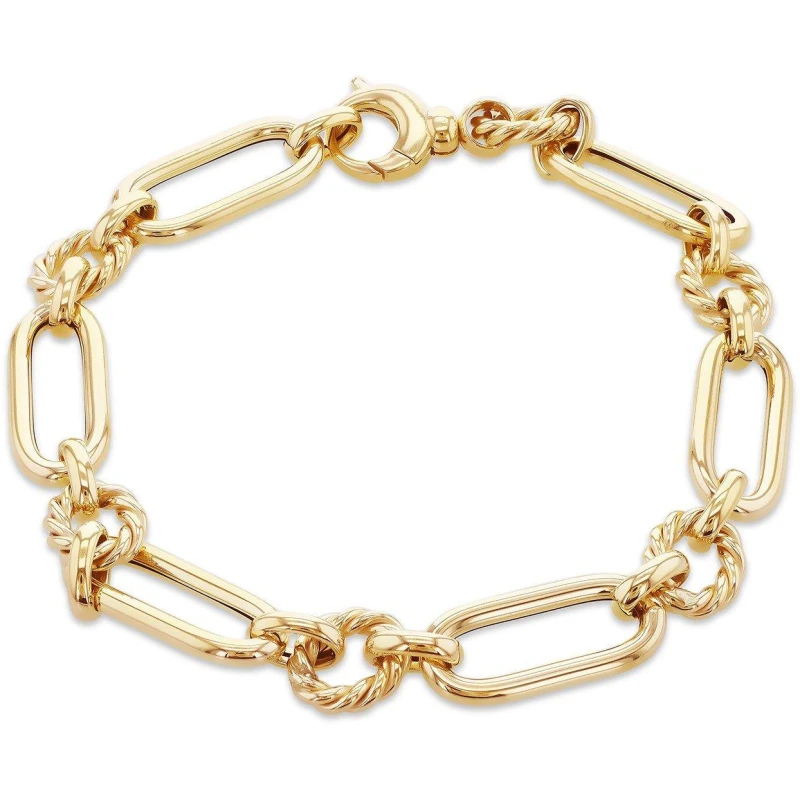 Image of Be You 9ct Gold Figaro and Twisted Ring Bracelet Yellow Gold female 7.5in