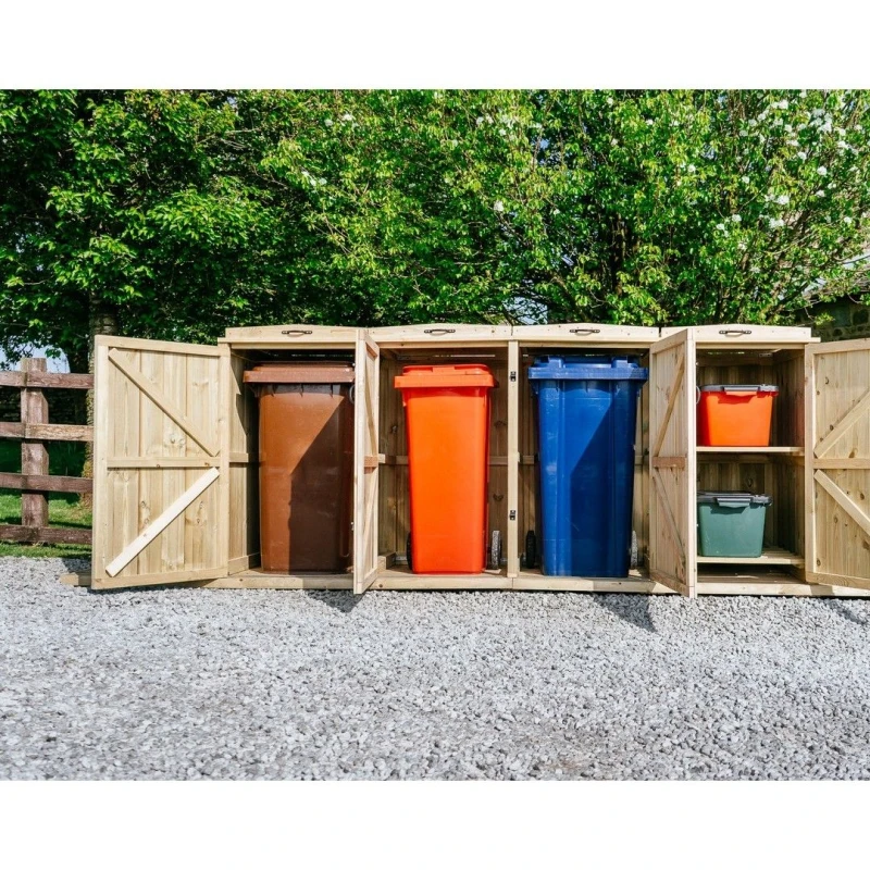 Image of Buttercup Farm Chatburn Bin Store, Fits 3x 180L/240L Wheelie Bins & 2x Boxes in Brown Brown Unisex