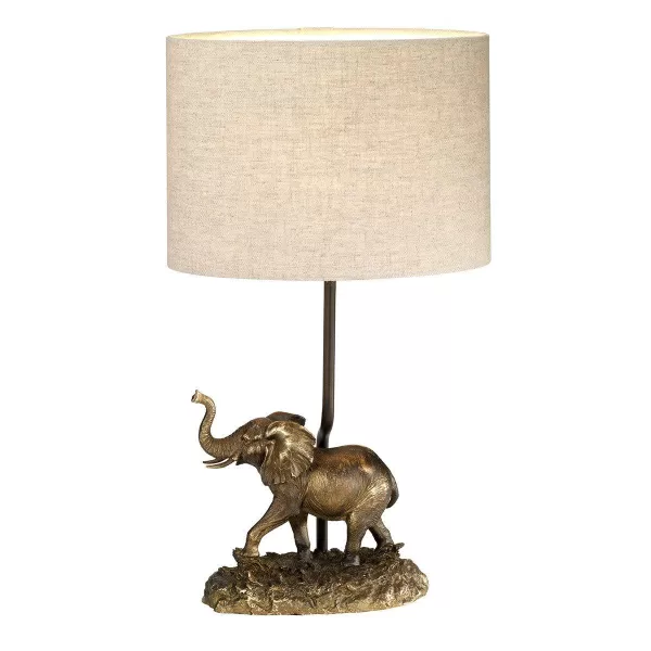 Image of Sabi Bronzed Patina Table Lamp Elephant Statuette Oval Shade